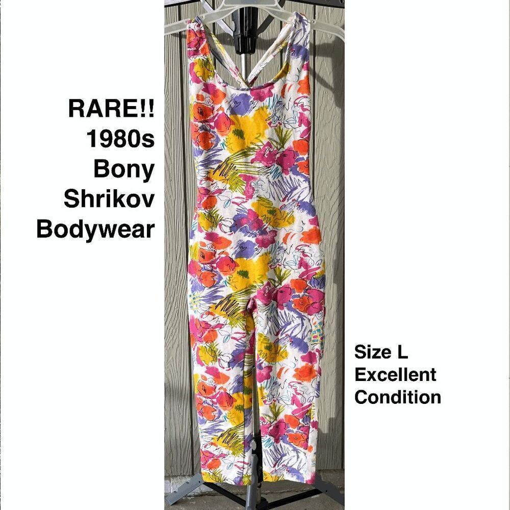 RARE 1980s Bony Shrikov Bodywear Floral Print Jumpsuit, Size L, Excellent Condit